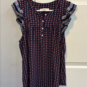 LOFT Navy and Orange Floral Pattern Top